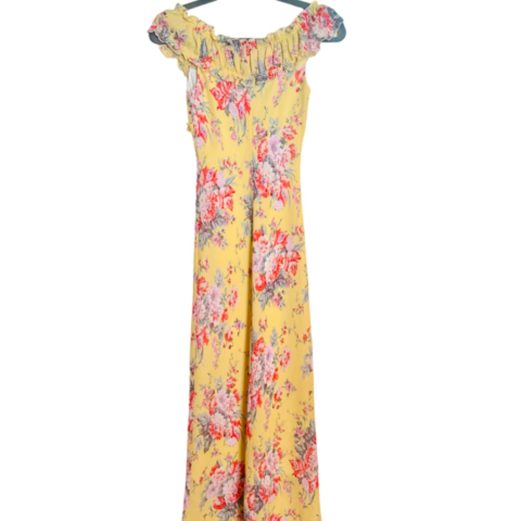Moda International Yellow Floral Ruffle Maxi Dress Xs